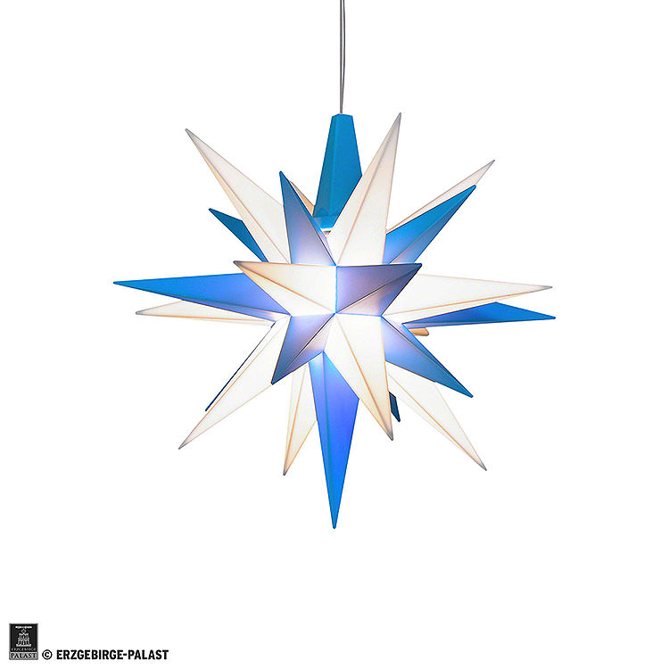 Herrnhuter Moravian Star A1e White/Blue Plastic  -  13cm/5.1 inch