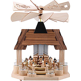 1 - Tier Pyramid  -  Angels with Two Counter Rotating Winged Wheels  -  41cm / 16 inch