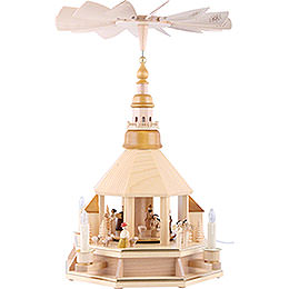 1 - Tier Pyramid  -  Church of Seiffen, Natural Wood  -  52cm / 20.5 inch