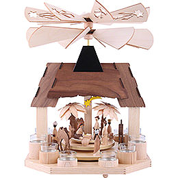 1 - Tier Pyramid  -  Nativity Scene with Two Counter Rotating Winged Wheels  -  41cm / 16 inch