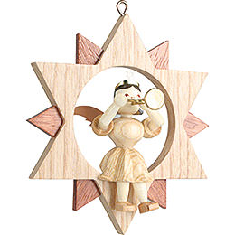Angel Sitting in a Star with Trumpet, Natural  -  9cm / 3.5 inch
