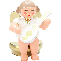 Angel White/Gold Sitting with Lute  -  5,5cm / 2 inch