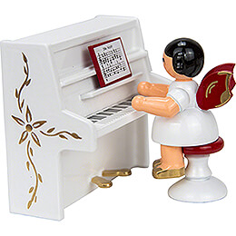 Angel at White Piano  -  Red Wings  -  6cm / 2.4 inch