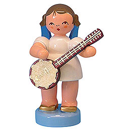 Angel with Banjo  -  Blue Wings  -  Standing  -  6cm / 2,3 inch