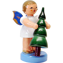 Angel with Christmas Tree  -  Blue Wings -  Standing  -  6cm / 2.3 inch