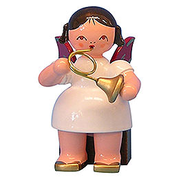 Angel with French Horn  -  Red Wings  -  Sitting  -  5cm / 2 inch