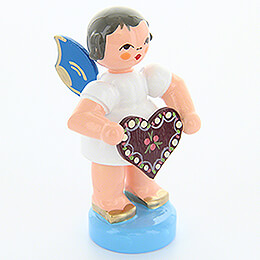 Angel with Gingerbread Heart  -  Blue Wings  -  Standing  -  6cm / 2.4 inch
