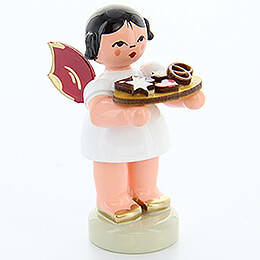 Angel with Gingerbread Plate  -  Red Wings  -  Standing  -  6cm / 2.4 inch