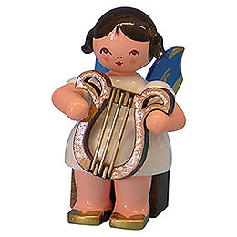 Angel with Lyre  -  Blue Wings  -  Sitting  -  5cm / 2 inch