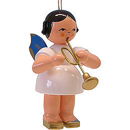 Christbaumschmuck Engel mit Trompete  -  blaue Flügel  -  9,5cm