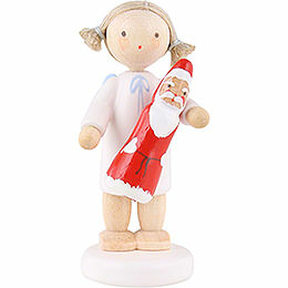 Flax Haired Angel with Chocolate Santa  -  5cm / 2 inch