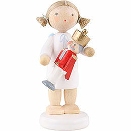 Flax Haired Angel with Nutcracker  -  5cm / 2 inch