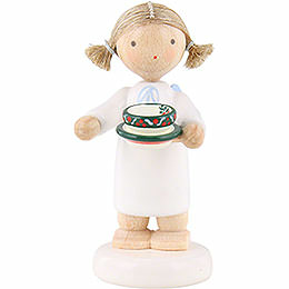 Flax Haired Angel with Tea Cup  -  5cm / 2 inch