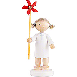 Flax Haired Angel with Wind Wheel  -  5cm / 2 inch