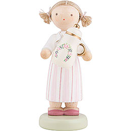 Flax Haired Children Girl with Coffee Pot  -  5cm / 2 inch