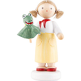 Flax Haired Children Girl with Crocodile  -  5cm / 2 inch