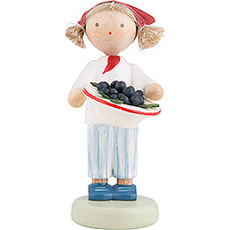 Flax Haired Children Girl with Plums  -  5cm / 2 inch