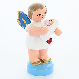 Heart Angel with Baby Boy  -  Blue Wings  -  Standing  -  6cm / 2.4 inch