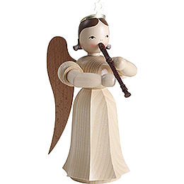 Long Pleated Skirt Angel with Recorder, Natural  -  22cm / 8.7 inch