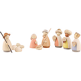 Nativity Set of 9 Pieces Colored  -  Small  -  7cm / 2.8 inch