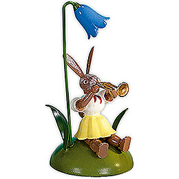 Osterhase mit Glockenblume und Trompete, farbig  -  10cm