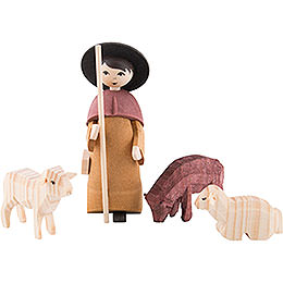 Shepherd with Three Sheep, Stained  -  7cm / 2.8 inch