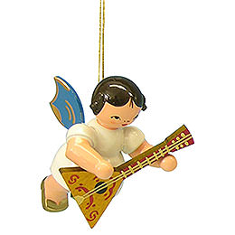Tree Ornament  -  Angel with Balalaika  -  Blue Wings  -  Floating  -  5,5cm / 2,1 inch
