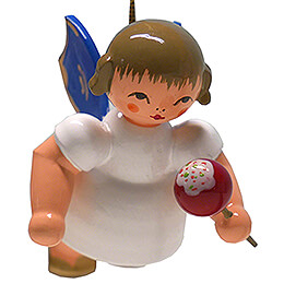 Tree Ornament  -  Angel with Candied Apple  -  Blue Wings  -  Floating  -  5,5cm / 2.2 inch