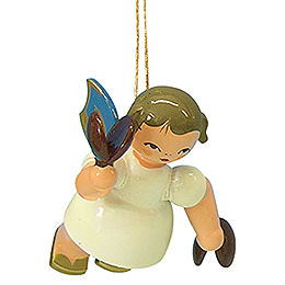 Tree Ornament  -  Angel with Castanet  -  Blue Wings  -  Floating  -  5,5cm / 2,1 inch