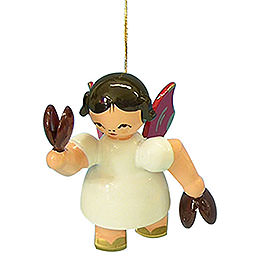 Tree Ornament  -  Angel with Castanet  -  Red Wings  -  Floating  -  5,5cm / 2,1 inch