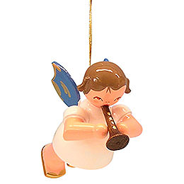 Tree Ornament  -  Angel with Flute  -  Blue Wings  -  Floating  -  5,5cm / 2,1 inch
