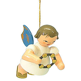 Tree Ornament  -  Angel with Jingle Ring  -  Blue Wings  -  Floating  -  5,5cm / 2,1 inch