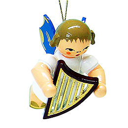 Tree Ornament  -  Angel with Lyre  -  Blue Wings  -  Floating  -  5,5cm / 2.1 inch