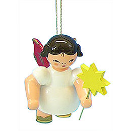 Tree Ornament  -  Angel with Star  -  Red Wings  -  Floating  -  6cm / 2,3 inch