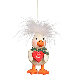 Tree Ornament  -  Feather Duckling "Alles Liebe" (Much Love)  -  10cm / 3.9 inch