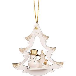 Tree Ornament  -  Tree White with Snowman  -  8,7cm / 3.4 inch